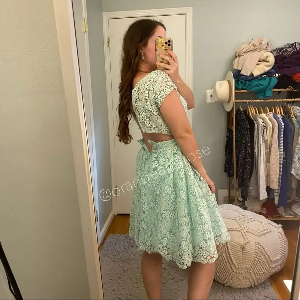 Monique Lhuillier Blue Lace Mini Dress 4